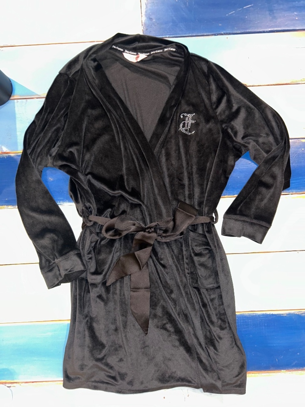 Juicy Couture Black Velour Rhinestone Logo Robe Size L/XL